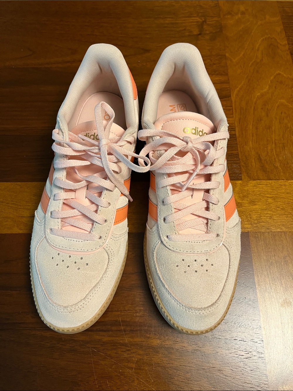 adidas Light Pink Sneakers with Coral Stripes, 8.5 woman size, mint condition